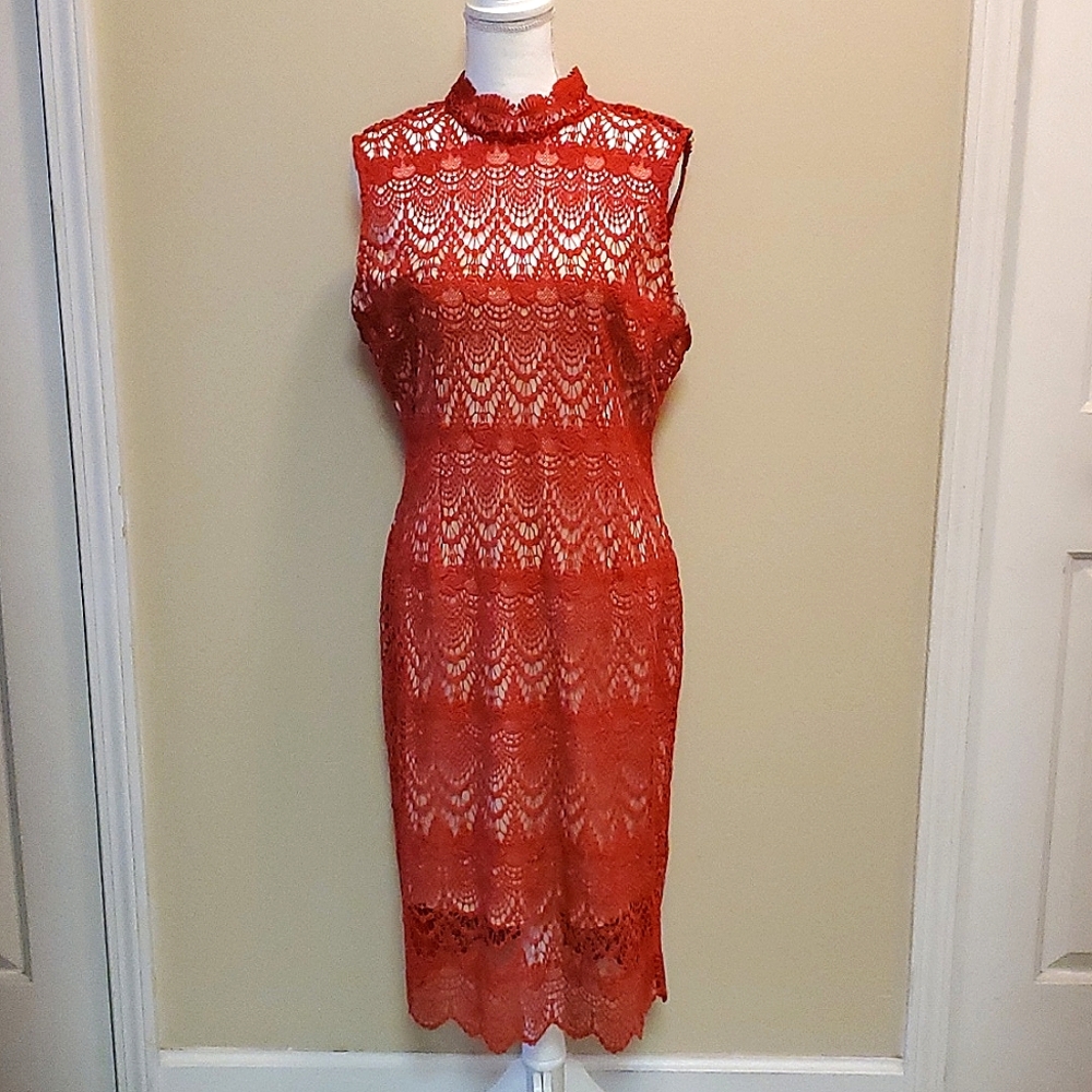Premier Amour Red Lace Sleeveless Dress Size 14